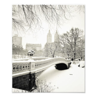 Central Park Winter - Snö på Bow Bridge Fototryck