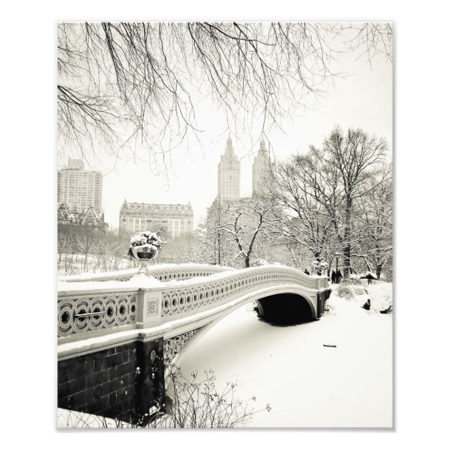 Central Park Winter - Snö på Bow Bridge Fototryck (Framsidan)