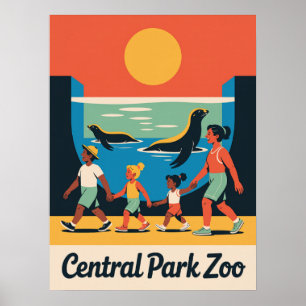 Central Park Zoo Manhattan Familj Sälutställning Poster