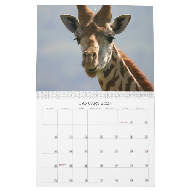 Central skräddarsy östlig afrikansk djur kalender (Jan 2027)