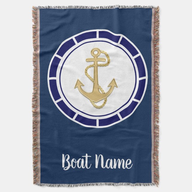 Centrala Golden Anchor Navy Blue Nautical Filt (Framsidan Vertikal)