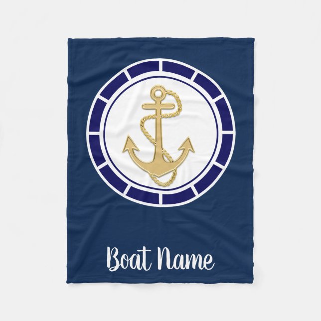Centrala Golden Anchor Navy Blue Nautical Fleecefilt (Framsidan)