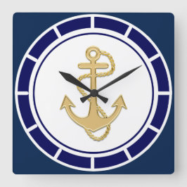 Centrala Golden Anchor Navy Blue Nautical Fyrkantig Klocka