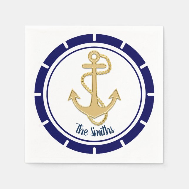 Centrala Golden Anchor Navy Blue Nautical Pappersservett (Framsidan)