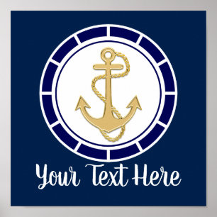 Centrala Golden Anchor Navy Blue Nautical Poster