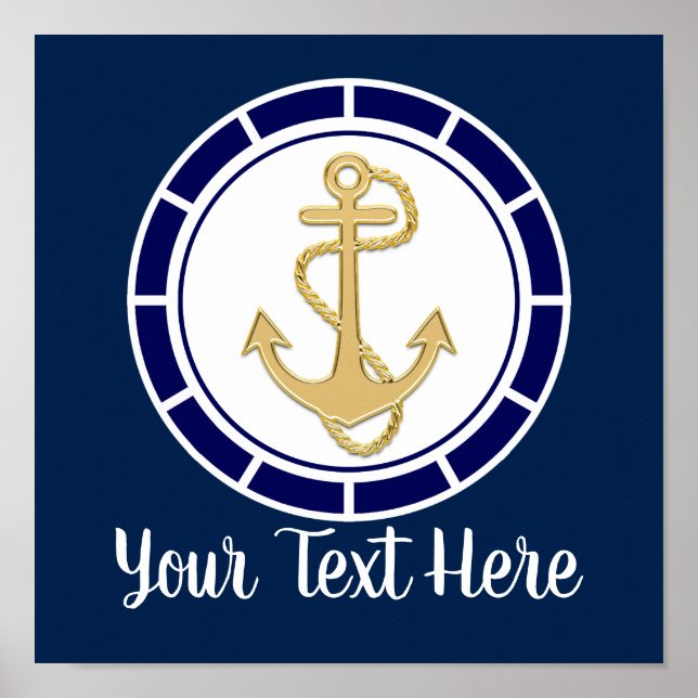 Centrala Golden Anchor Navy Blue Nautical Poster (Framsidan)