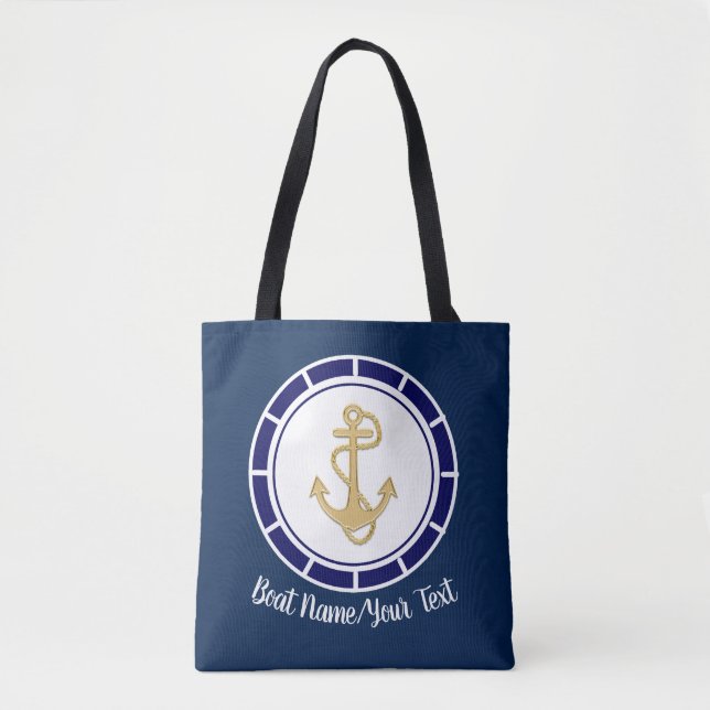 Centrala Golden Anchor Navy Blue Nautical Tygkasse (Framsida)