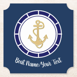 Centrala Golden Anchor Navy Blue Nautical Underlägg Papper