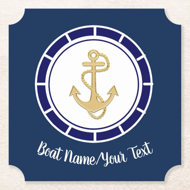 Centrala Golden Anchor Navy Blue Nautical Underlägg Papper (Framsida)