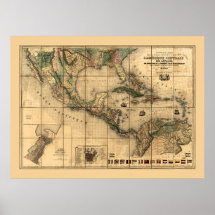 Centralamerika Karta (1845) Poster
