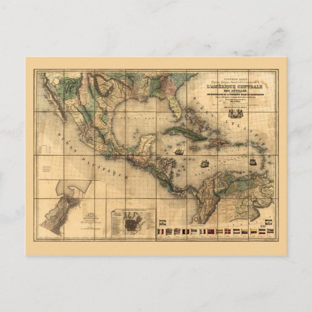 Centralamerika Karta (1845) Vykort (Framsida)