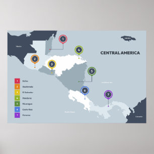 Centralamerika Karta Poster