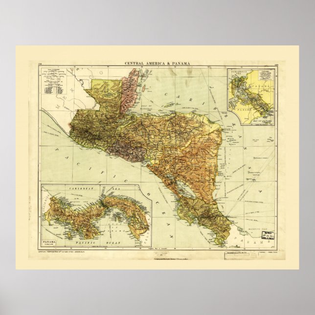 Centralamerika och Panama Karta c. 1920 Poster (Framsidan)