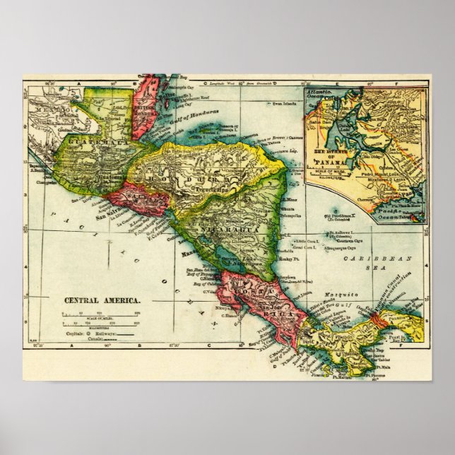 CentralamerikaPanoramisk kartaCentralamerika Poster (Framsidan)