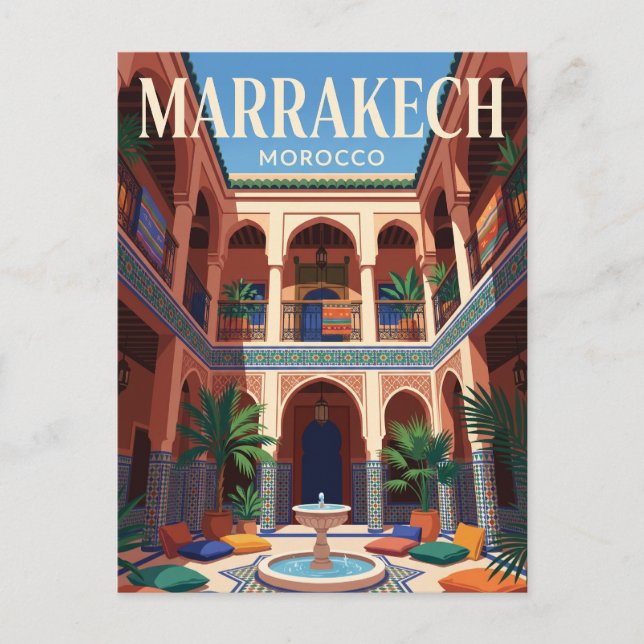 Centralhall av riader i Marrakech Marocko Vykort (Framsida)