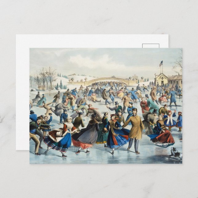 Centralparken, vinter Skating Pond Vykort (Fram/baksida)