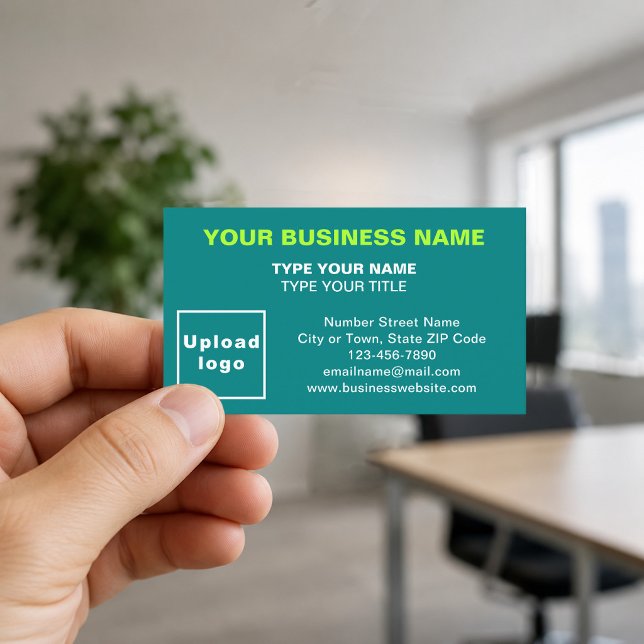 Centrerade turkosgröna visitkort (Front of the business card)