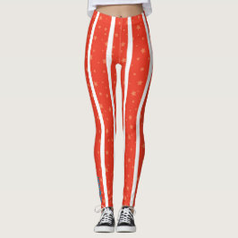 Centrering: Röda och vita stjärnstrimmiga leggings
