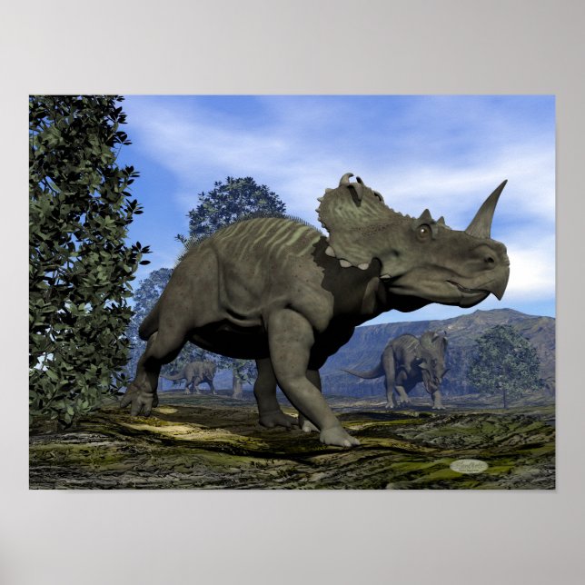 Centrosaurus dinosaurs som går mellan magnolia trä poster (Framsidan)