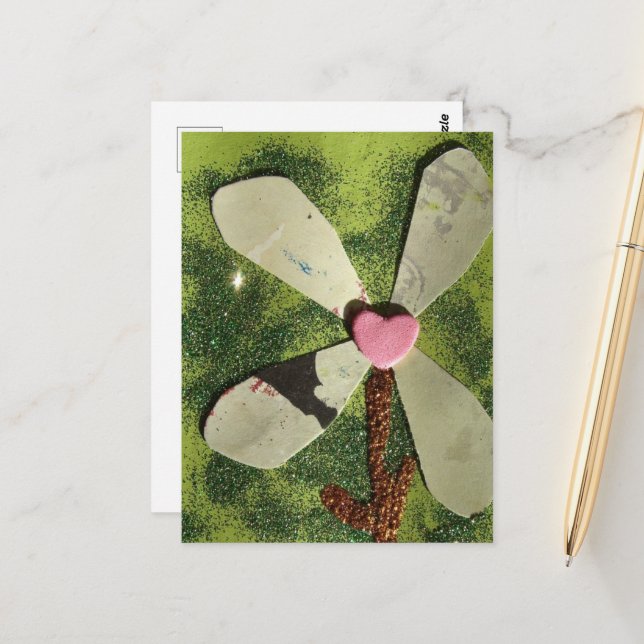 Centrum för rosa av blandade mediefolor vykort (Fram/Back In Situ)