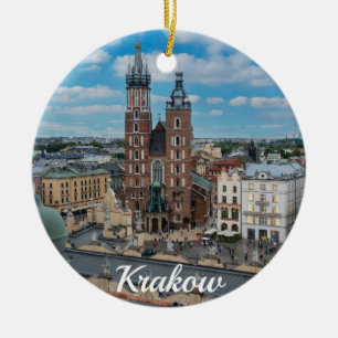 Centrum i Krakow ovanifrån i Polen Julgransprydnad Keramik