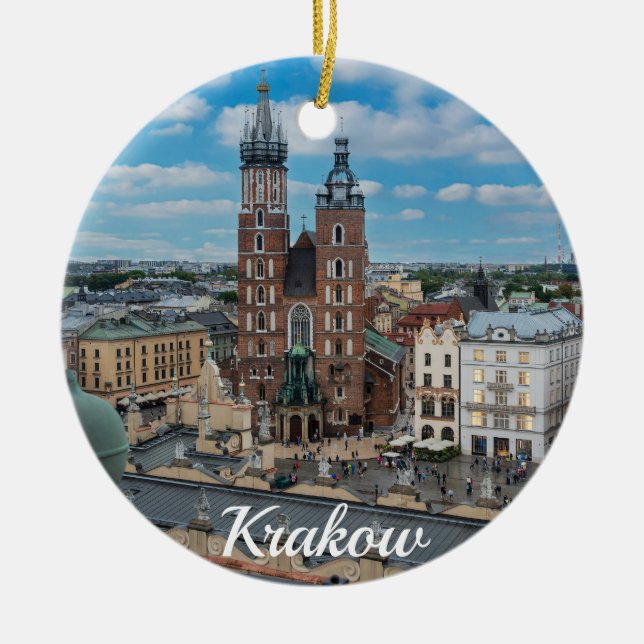 Centrum i Krakow ovanifrån i Polen Julgransprydnad Keramik (Framsidan)