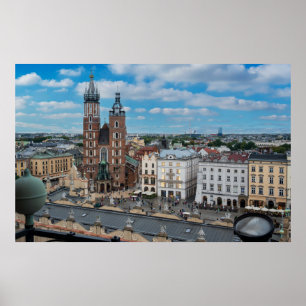 Centrum i Krakow ovanifrån i Polen Poster