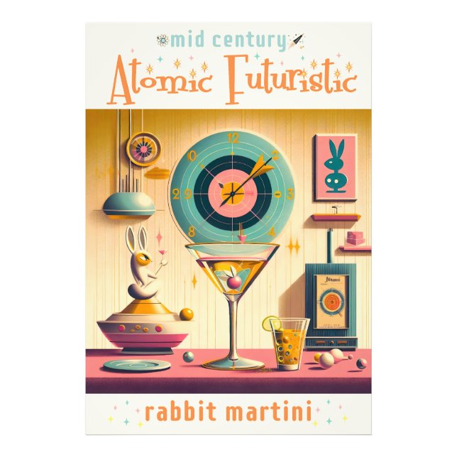 Century Atomic Futuristiska Rabbit Martini Fototryck (Framsidan)