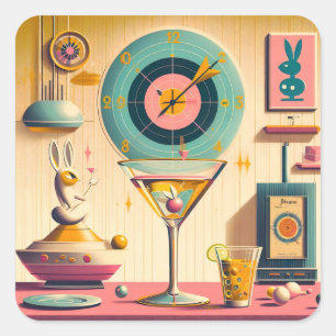 Century Atomic Futuristiska Rabbit Martini Fyrkantigt Klistermärke