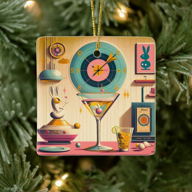 Century Atomic Futuristiska Rabbit Martini Julgransprydnad Keramik (Träd)