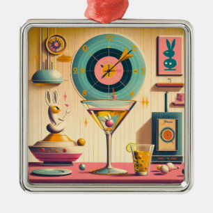 Century Atomic Futuristiska Rabbit Martini Julgransprydnad Metall