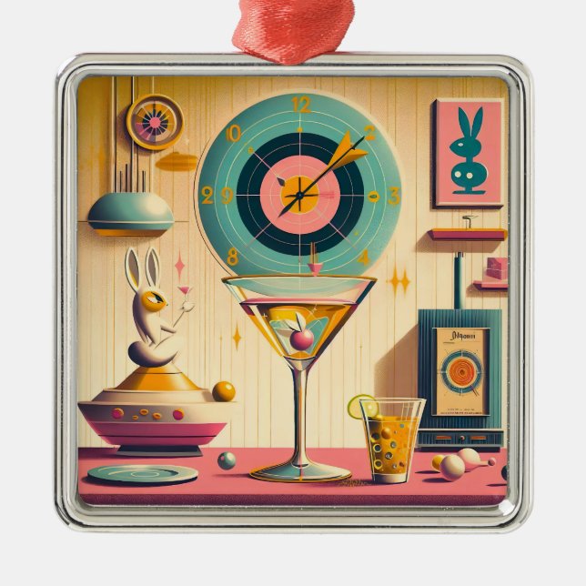 Century Atomic Futuristiska Rabbit Martini Julgransprydnad Metall (Framsidan)
