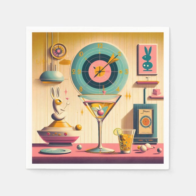 Century Atomic Futuristiska Rabbit Martini Pappersservett (Framsidan)