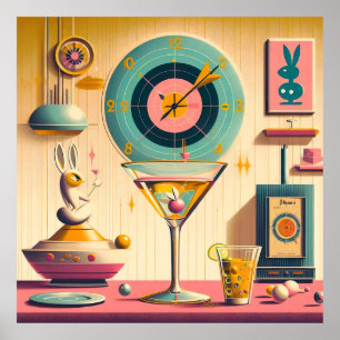 Century Atomic Futuristiska Rabbit Martini Poster