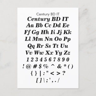 Century BD IT - Zazzle Font Sampler Lakan Vykort
