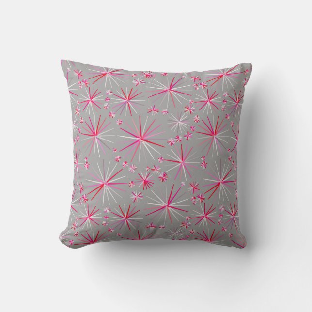 Century Sputnik mönster, Grått och Fuchsia Kudde (Framsida)