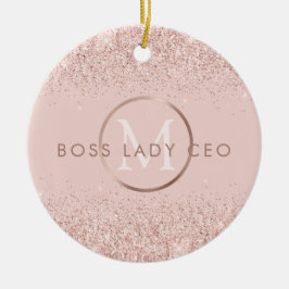 CEO Monogram för  Rosa Glitter Chef Julgransprydnad Keramik