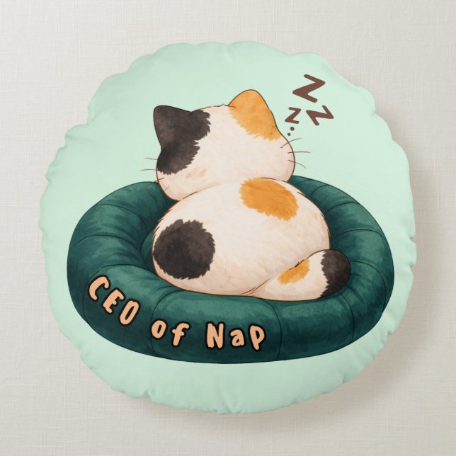 "CEO of Nap" Cat Sleeping on The Couch Rund Kudde (Framsidan)