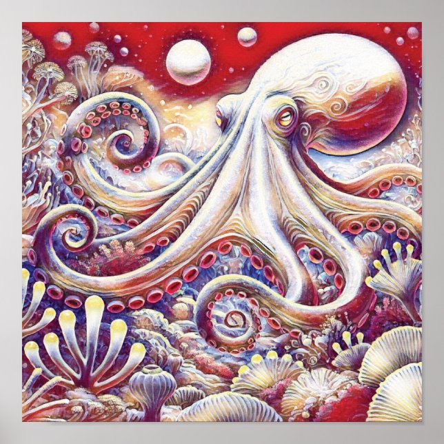 Cephalopod Cosmic Octopus in Psychedelic Seas Poster (Framsidan)