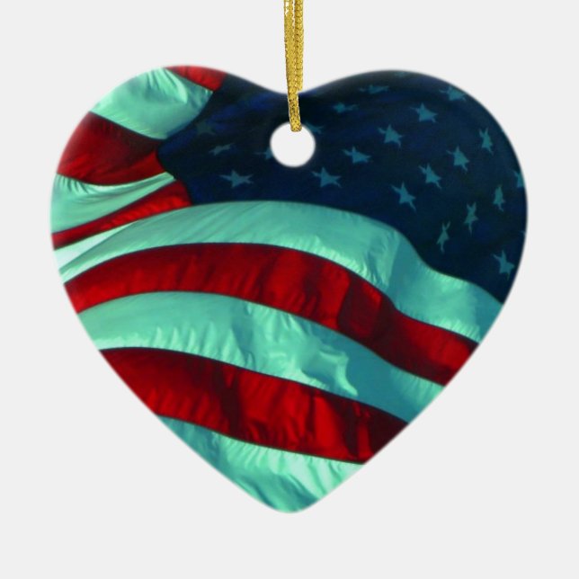 Ceramic American Flagga Heart Ornament (Framsidan)