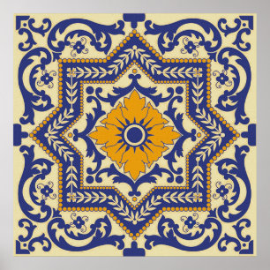 Ceramic Azulejo Stil Blue Orange Poster