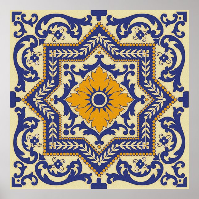 Ceramic Azulejo Stil Blue Orange Poster (Framsidan)