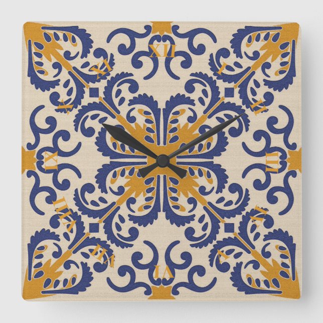 Ceramic Azulejo Stil Clock Fyrkantig Klocka (Framsida)