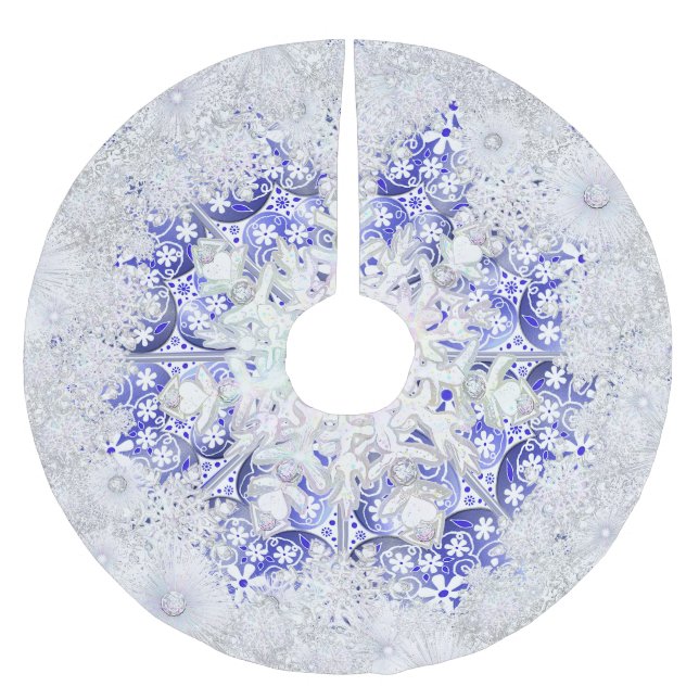 Ceramic Lace Blue of Greece & snowflake Julgransmatta Borstad Polyester (Framsidan)