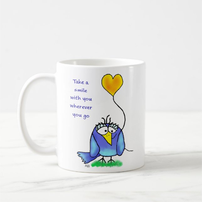 Ceramic Mug - Whimsical Bird with Saying Kaffemugg (Vänster)