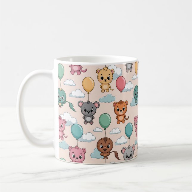 Ceramic mug with a cute pattern of cartoon animals kaffemugg (Vänster)