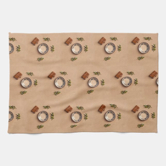 ceramic plate leather journal and olive branches kökshandduk (Horisontell)