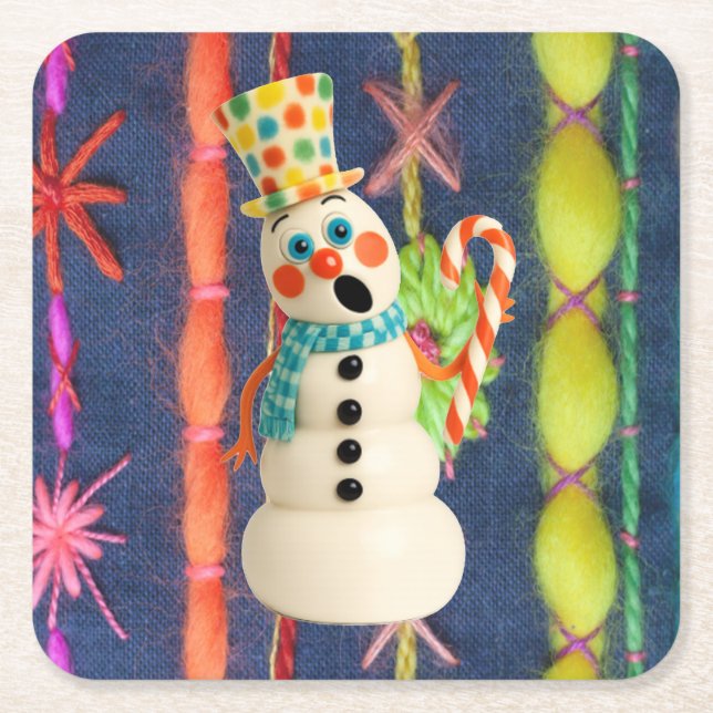 Ceramic Scarf Snowman Coaster Underlägg Papper Kvadrat (Framsidan)