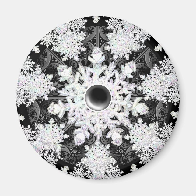 Ceramic Snöre Black & snowflake Magnet (Framsidan)