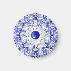 Ceramic snöre Blue of Greece & snowflake Magnet